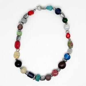 Handmade Artisan Multicolor Chunky Beaded Necklace Colorful Hand Crafted